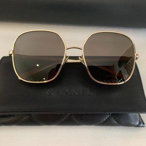 CHANEL Gold Frame Sunglasses + Case